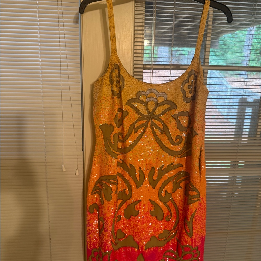 Elegant Orange and Pink Sequin Dress